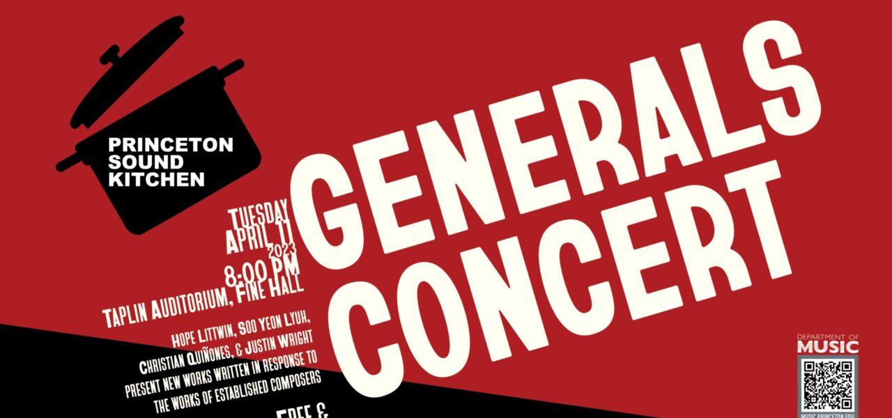 dark red poster with large white text that reads "Generals Concert" for Princeton Sound Kitchen