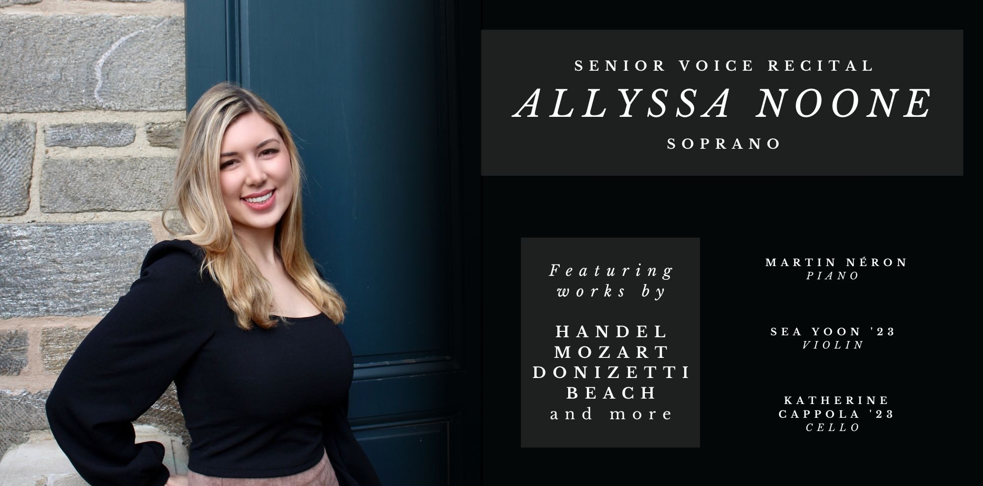 poster with smiling headshot of Allyssa Noone, with text about her senior voice recital