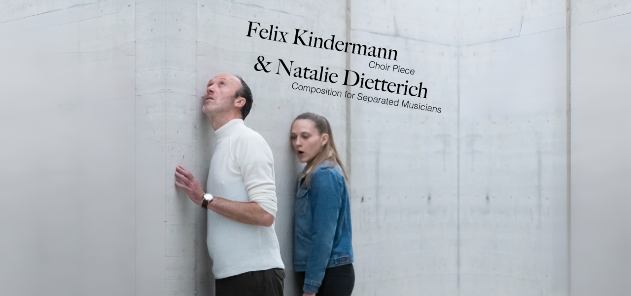 poster with text that reads Felix Kindermann and Natalie Dietterich, with two people leaning up against a wall